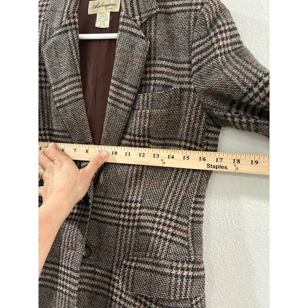 Aubergine cardigan womens career casual wool blend size 8 plaid checked coat